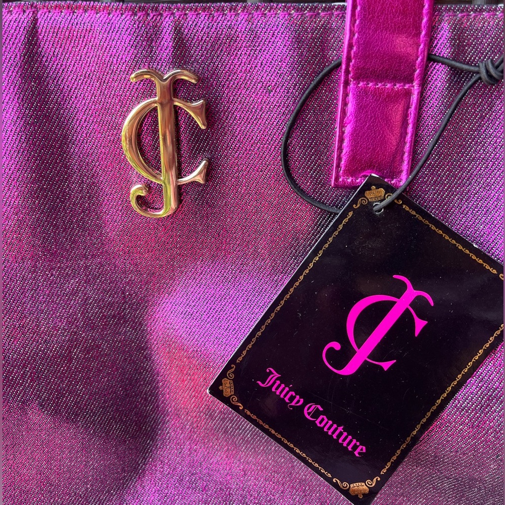 NWT Large Juicy Couture Bright Metallic Pink with Double Handles Tote Bag Sac - Picture 2 of 12
